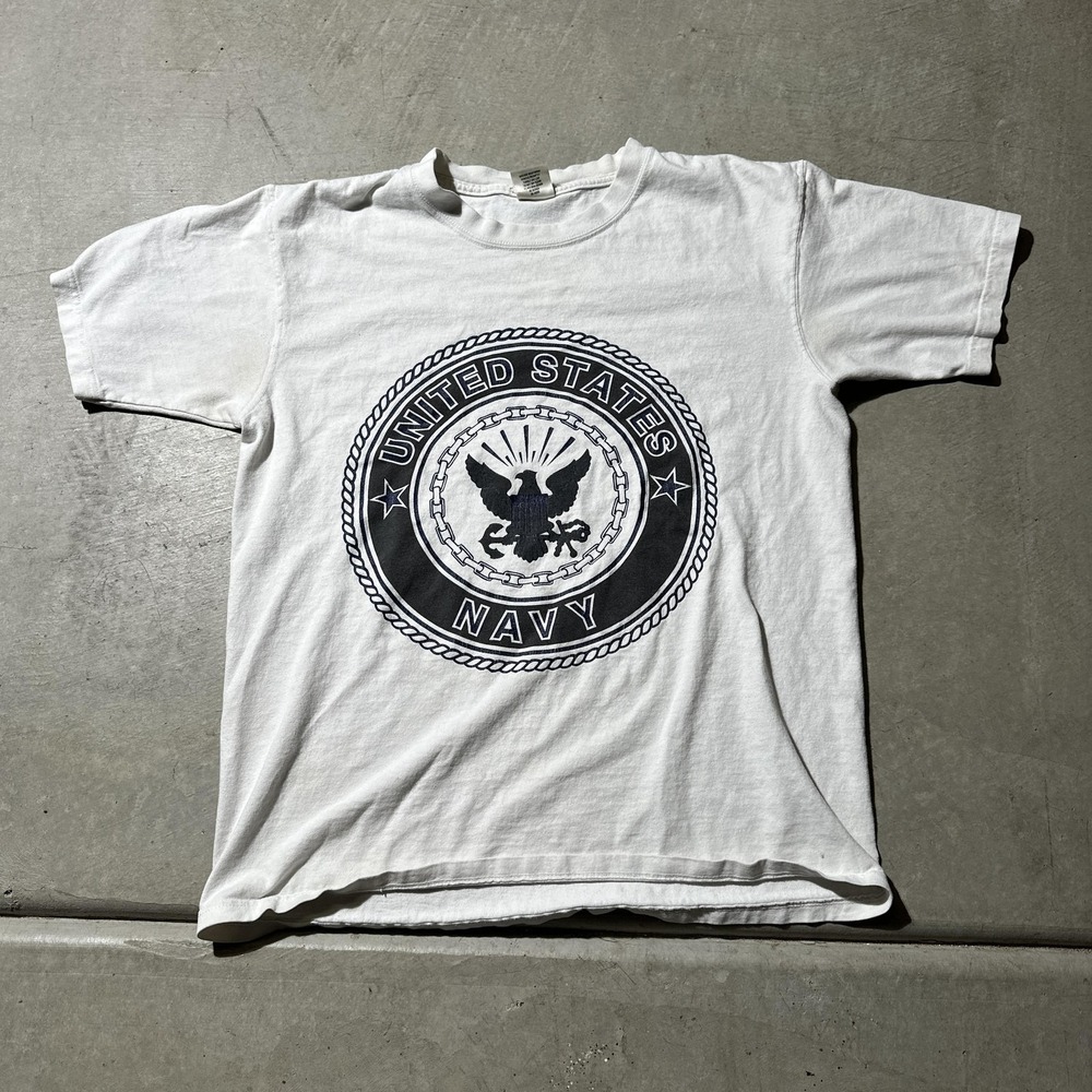 United States Navy Shirt Mens Medium White Double Sided Graphic Tee‎ Soffe USA